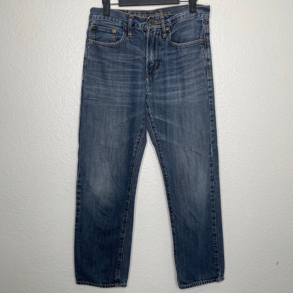 American Eagle Mens Straight Leg Jeans 28x30 Medium Wash Blue Cotton Denim